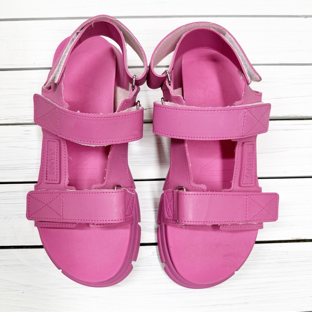 GANNI Recycled Rubber Chunky Logo Pink Platform Sandal 40 - Picture 5 of 12